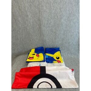 Pokemon Pikachu Sheet Set 5 Piece Full or Twin Flat Fitted Pokeball Pillowcases‎